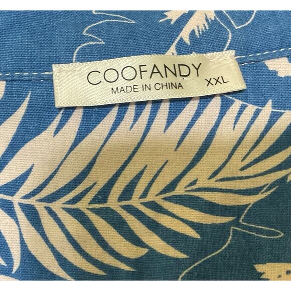 Coofandy Mens Short Sleeve‎ Button Down Shirt Size 2XL Blue White Leaf Pattern - Picture 3 of 8